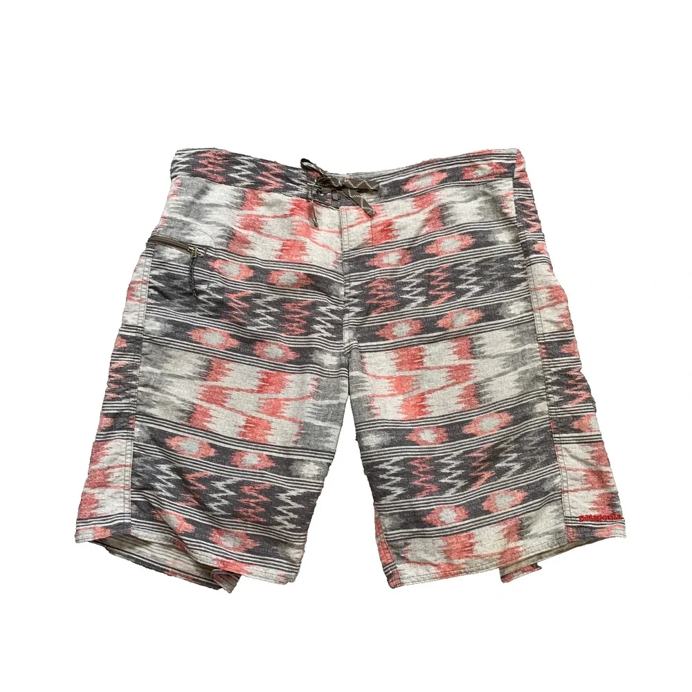 Patagonia Board Shorts Mens 38 Gray Wavefarer Aztec Abstract Motif Surf Swim